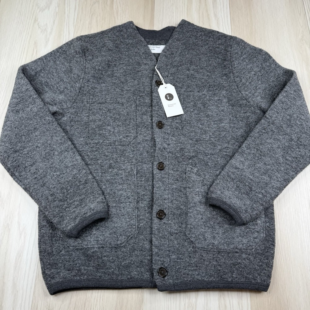 UNIVERSAL WORKS Men's Grey Wool Fleece Cardigan - Size S Small - NWT